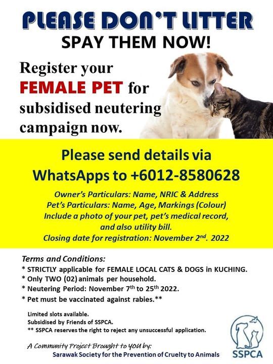 Subsidised Neutering Campaign Kuching. Register Yo..